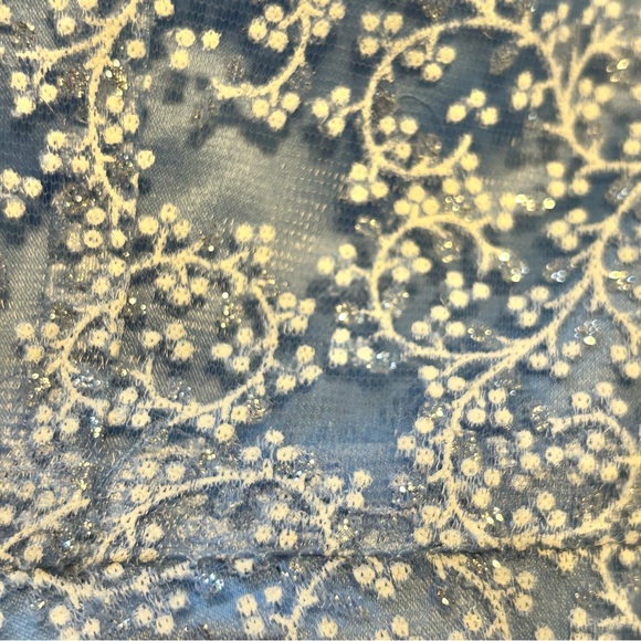 Tahari Sleeveless Carolina Blue White/Silver Sheer Overlay w Ribbon Sash | Sz 4 - Picture 13 of 13